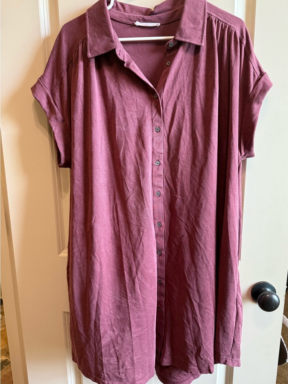 Button-Front Short Sleeve Shirt Dress in Dusty Rose